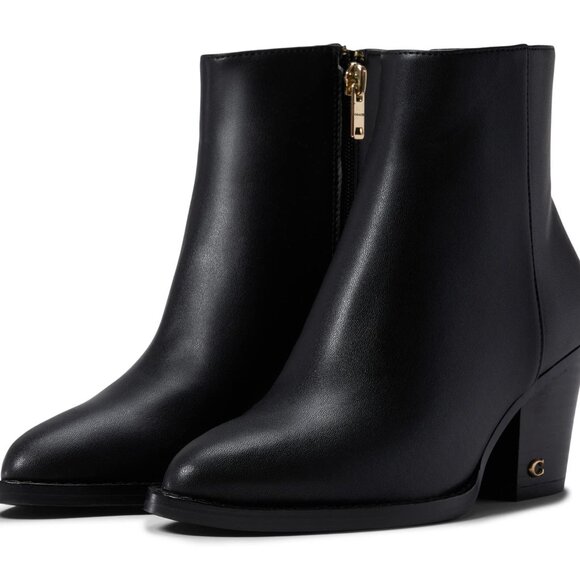 Coach Women's Pacey Leather Side Zip Boots Pointed Toe Black - Picture 1 of 10